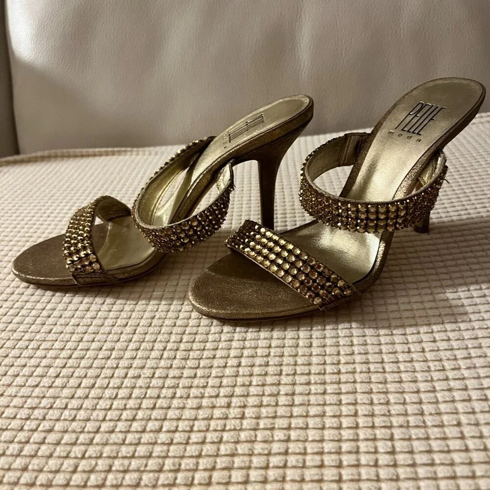 Pelle Moda Gold Bronze Metallic Slide Pump Sandal Size SZ 5.5 - Picture 2 of 4